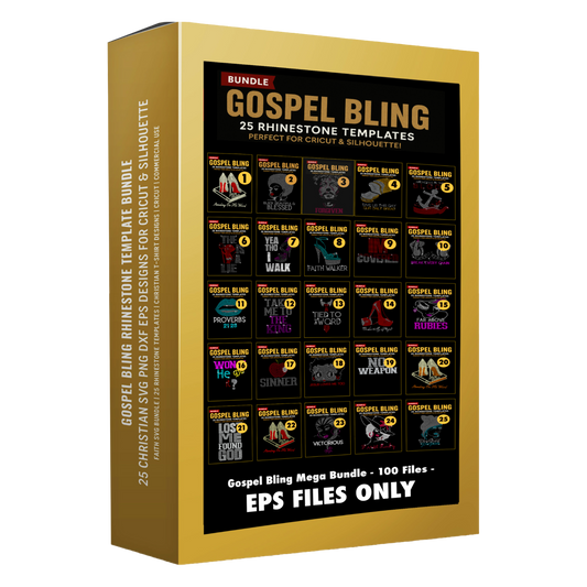 Gospel Bling Mega Rhinestone Template Bundle – 25 Christian ALL 100 FILES Designs (SVG, PNG, DXF, EPS)